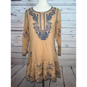 Urban Mangoz Dress Medium Bohemian Boho Hippie Beige Embroidered Sheer NWT